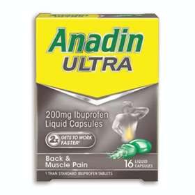 Anadin Ultra Ibuprofen Liquid Capsules 200mg, 16 capsules product packaging