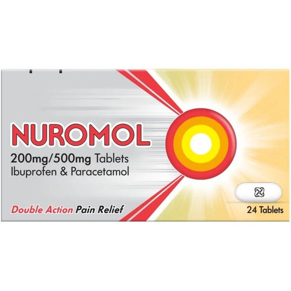 Nuromol Dual Action Pain Relief Tablets 200mg/500mg, 16 tablets product packaging