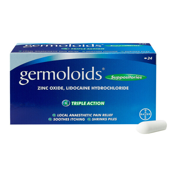 Germoloids Triple Action Haemorrhoid Suppositories 24 suppositories product packaging