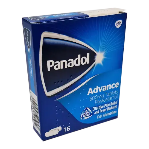 Panadol Advance 500mg Paracetamol Tablets 500mg, 16 tablets product packaging
