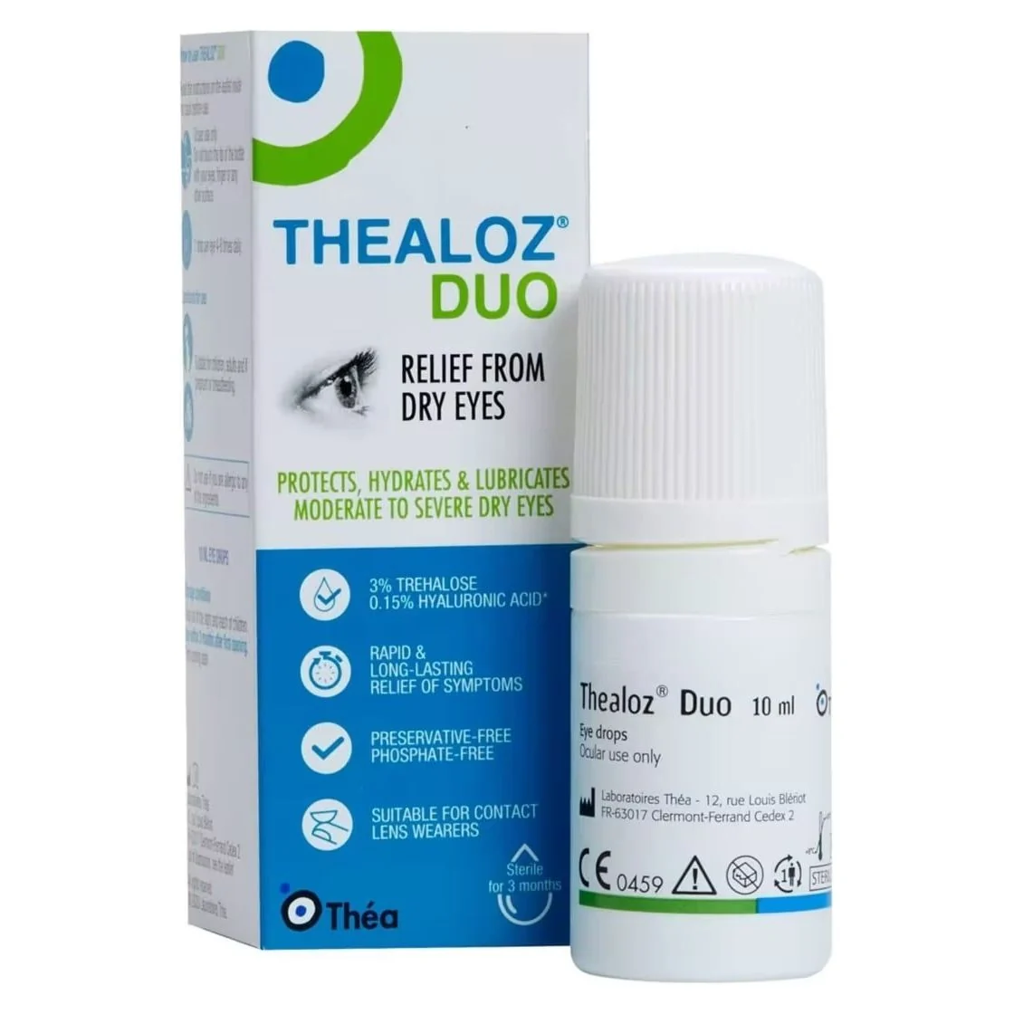 Thealoz Duo Dry Eye Drops 10ml, preservative-free product packaging