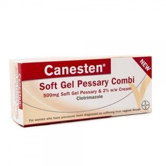 Canesten Thrush Combi Pessary & External Cream 500mg pessary + 2% cream product packaging