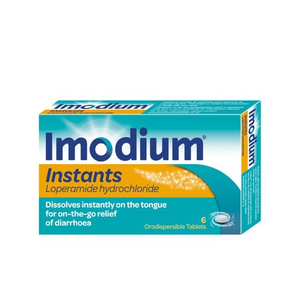 Imodium Instants Loperamide Dissolving Tablets 2mg, 6 tablets product packaging