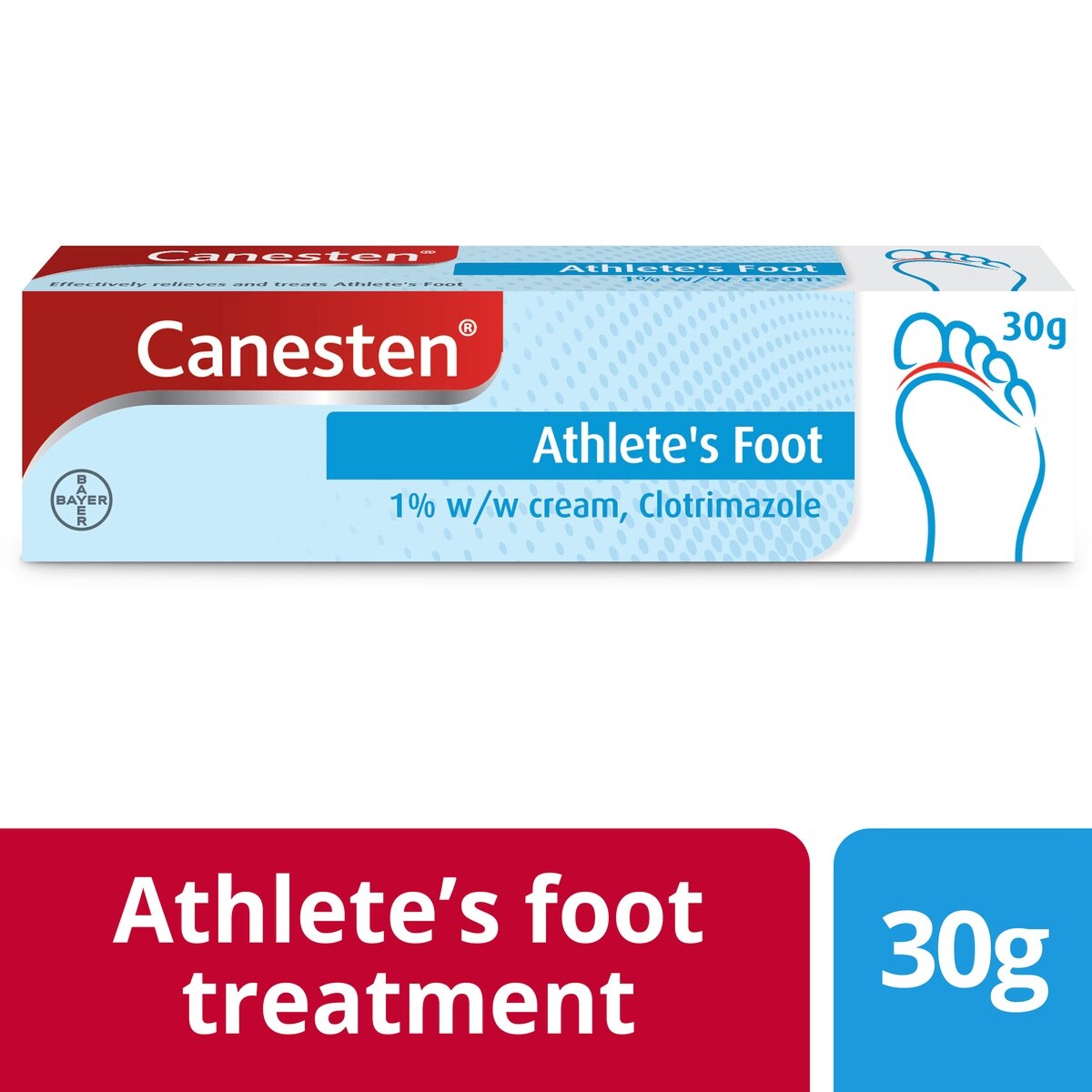 Canesten Athlete's Foot Antifungal Cream 1% clotrimazole, 30g product packaging