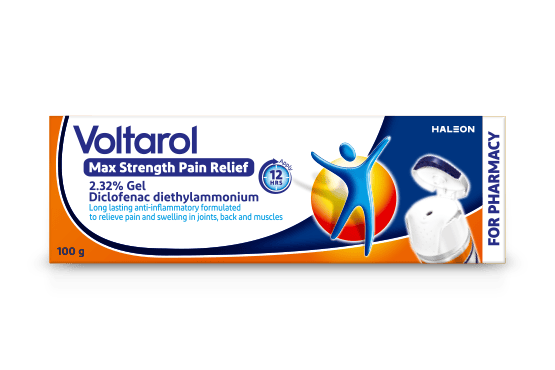 Voltarol Joint & Back Pain Relief Gel Max Strength 2.32% diclofenac, 50g product packaging