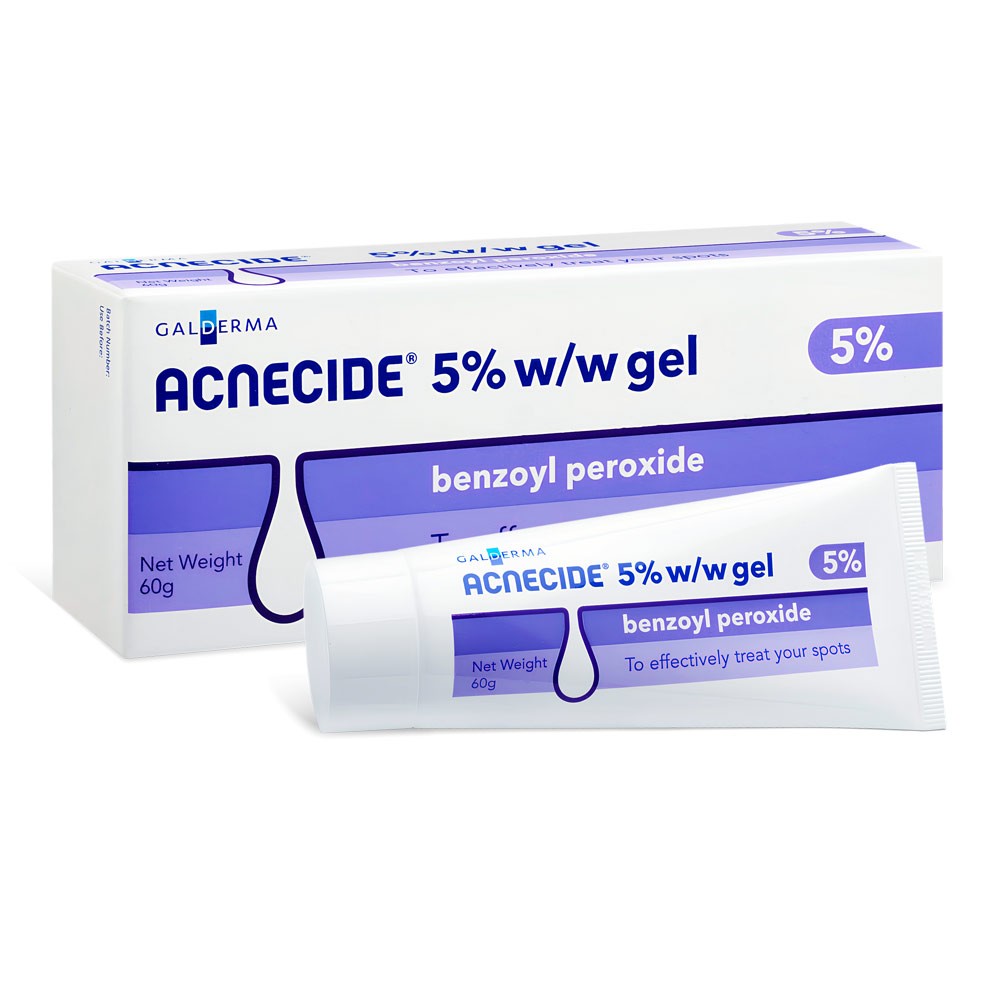 Benzoyl Peroxide (Acnecide) 5% product packaging