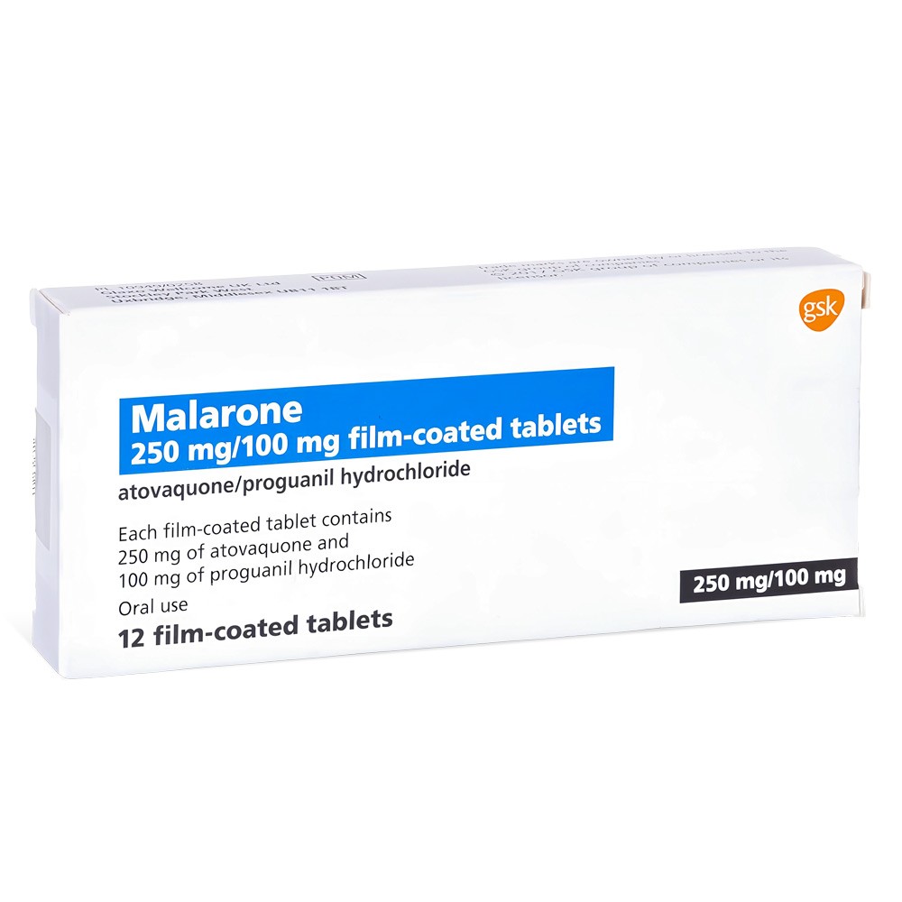 Malarone 100mg/250mg product packaging
